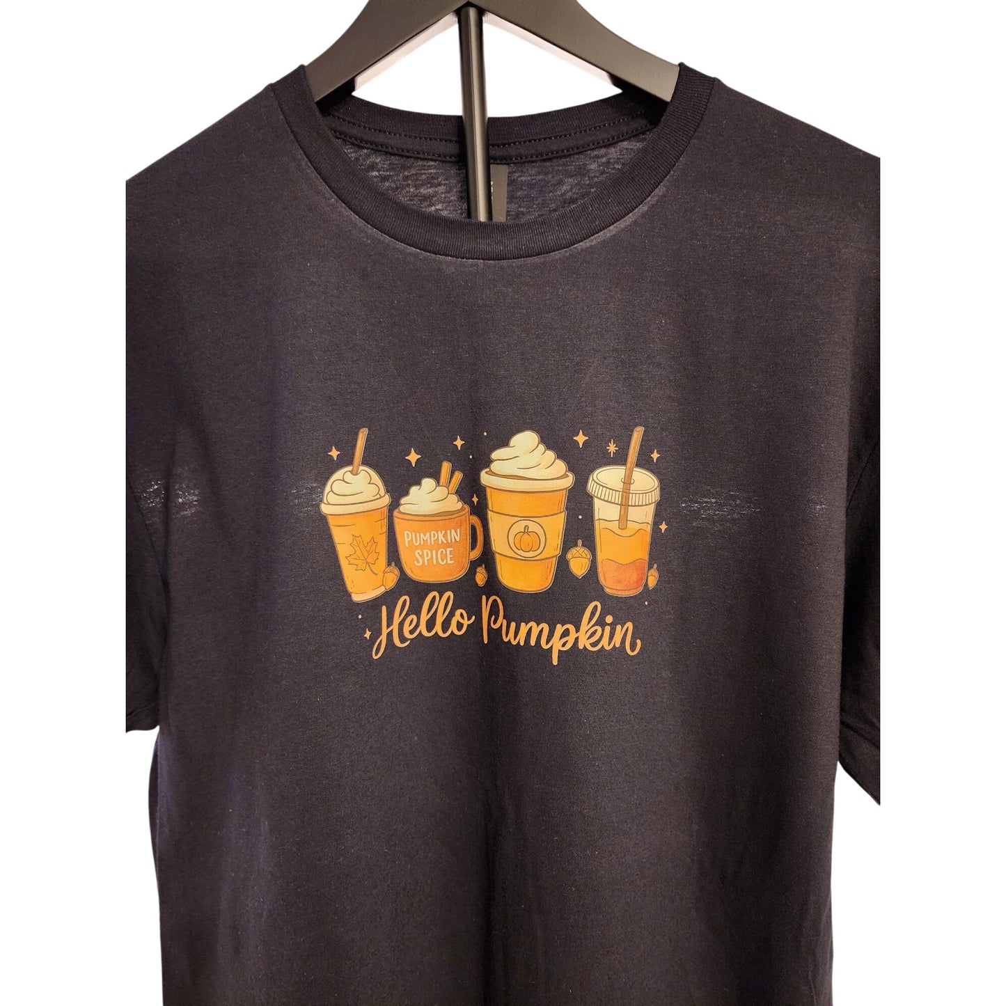 Cozy Seasonal Latte Lovers Large Pumpkin Spice Coffee Graphic Tee Black