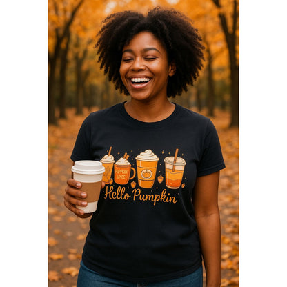 Cozy Seasonal Latte Lovers Large Pumpkin Spice Coffee Graphic Tee Black