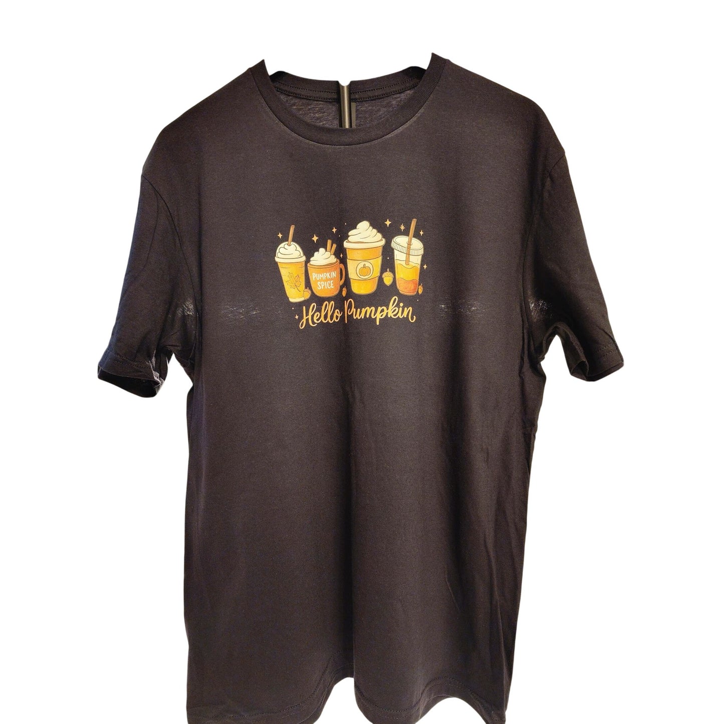 Cozy Seasonal Latte Lovers Large Pumpkin Spice Coffee Graphic Tee Black