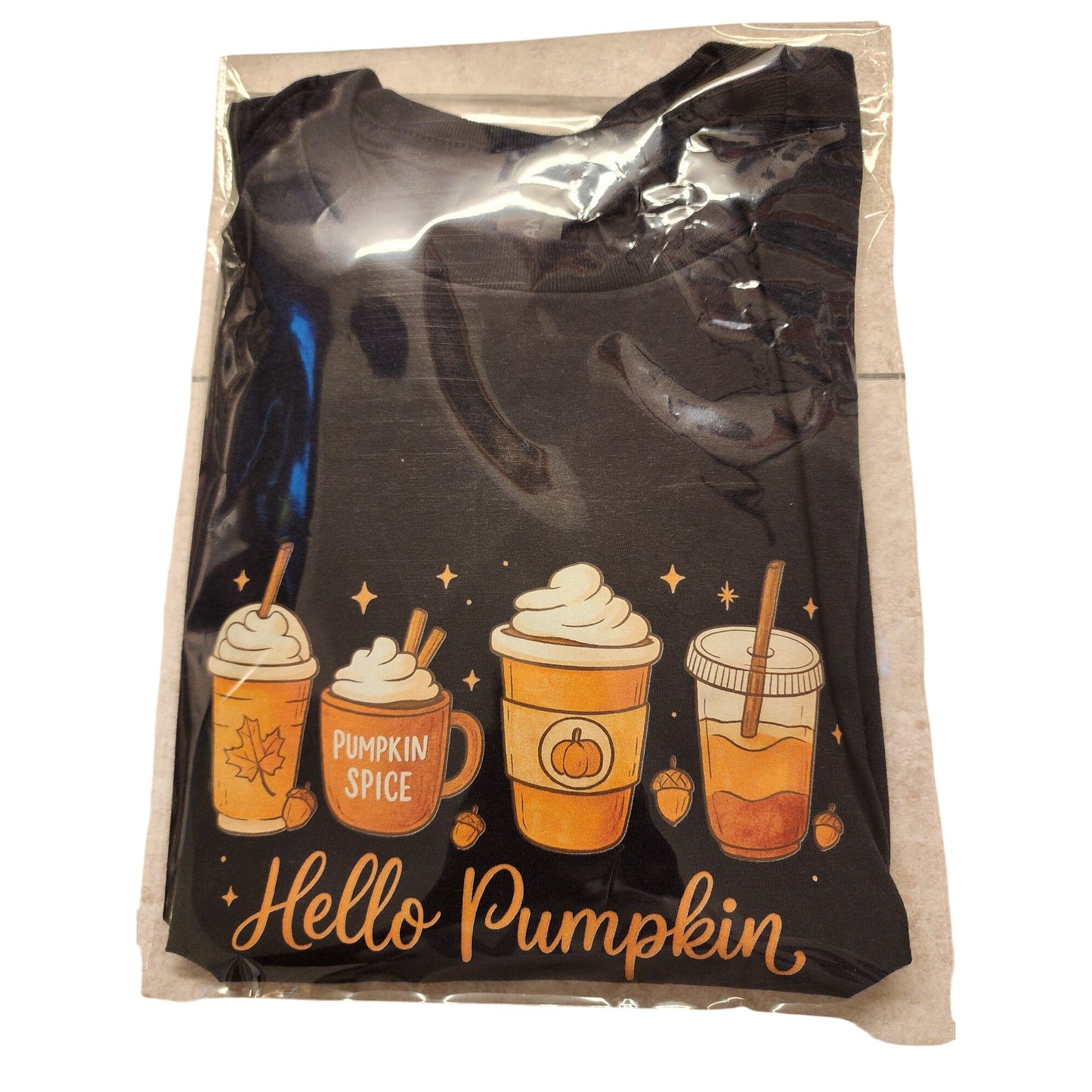 Cozy Seasonal Latte Lovers Large Pumpkin Spice Coffee Graphic Tee Black