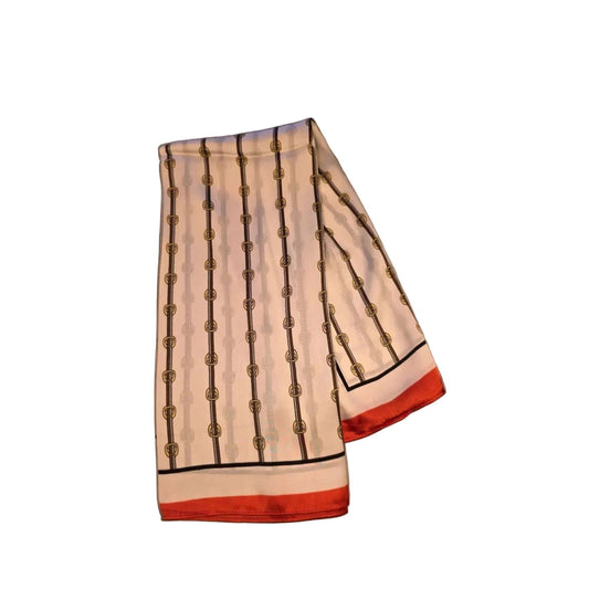 Vintage Equestrian Print Silk Scarf With Orange Border