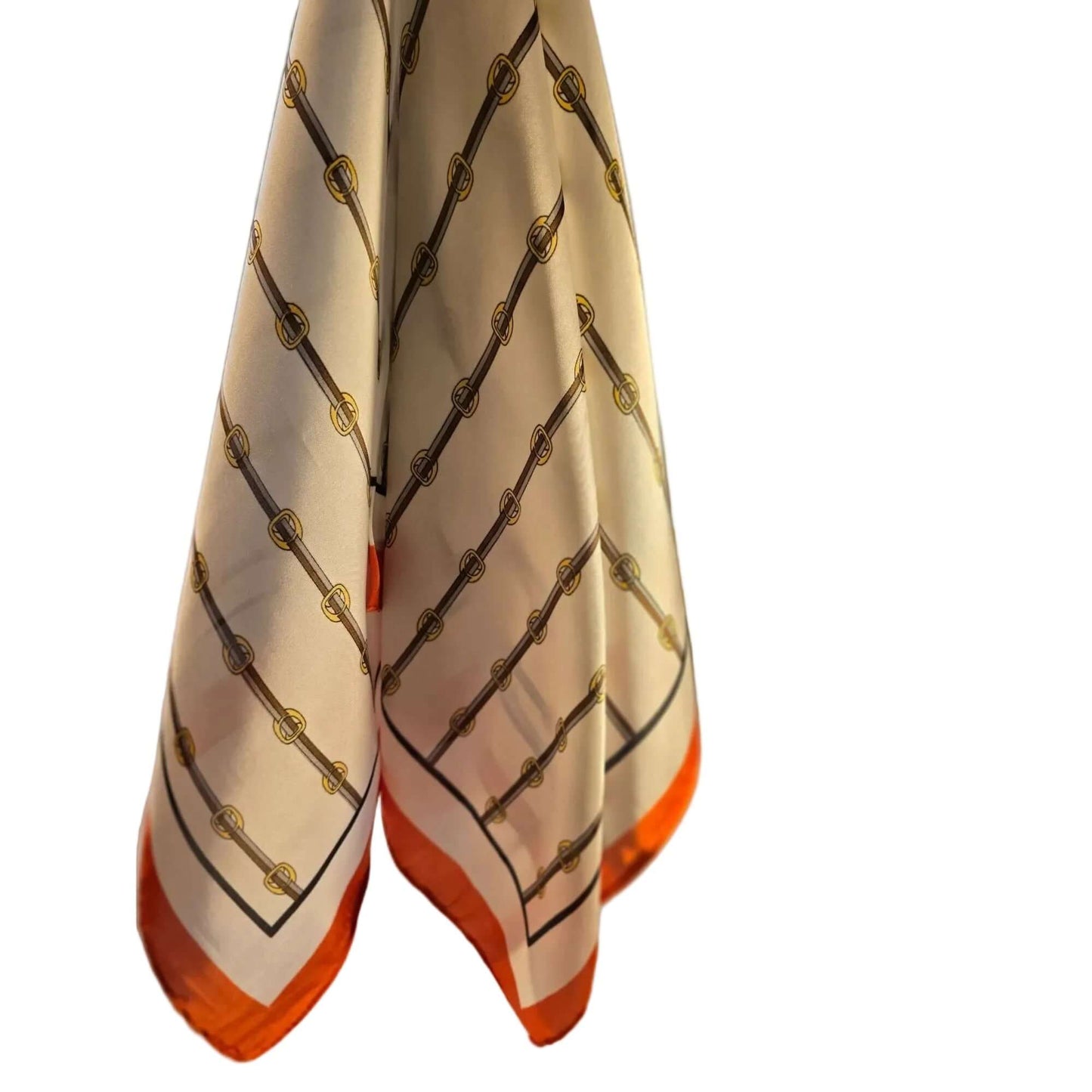 Vintage Equestrian Print Silk Scarf With Orange Border