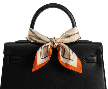 Vintage Equestrian Print Silk Scarf With Orange Border