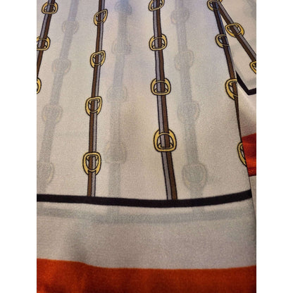 Vintage Equestrian Print Silk Scarf With Orange Border