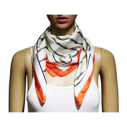 Vintage Equestrian Print Silk Scarf With Orange Border