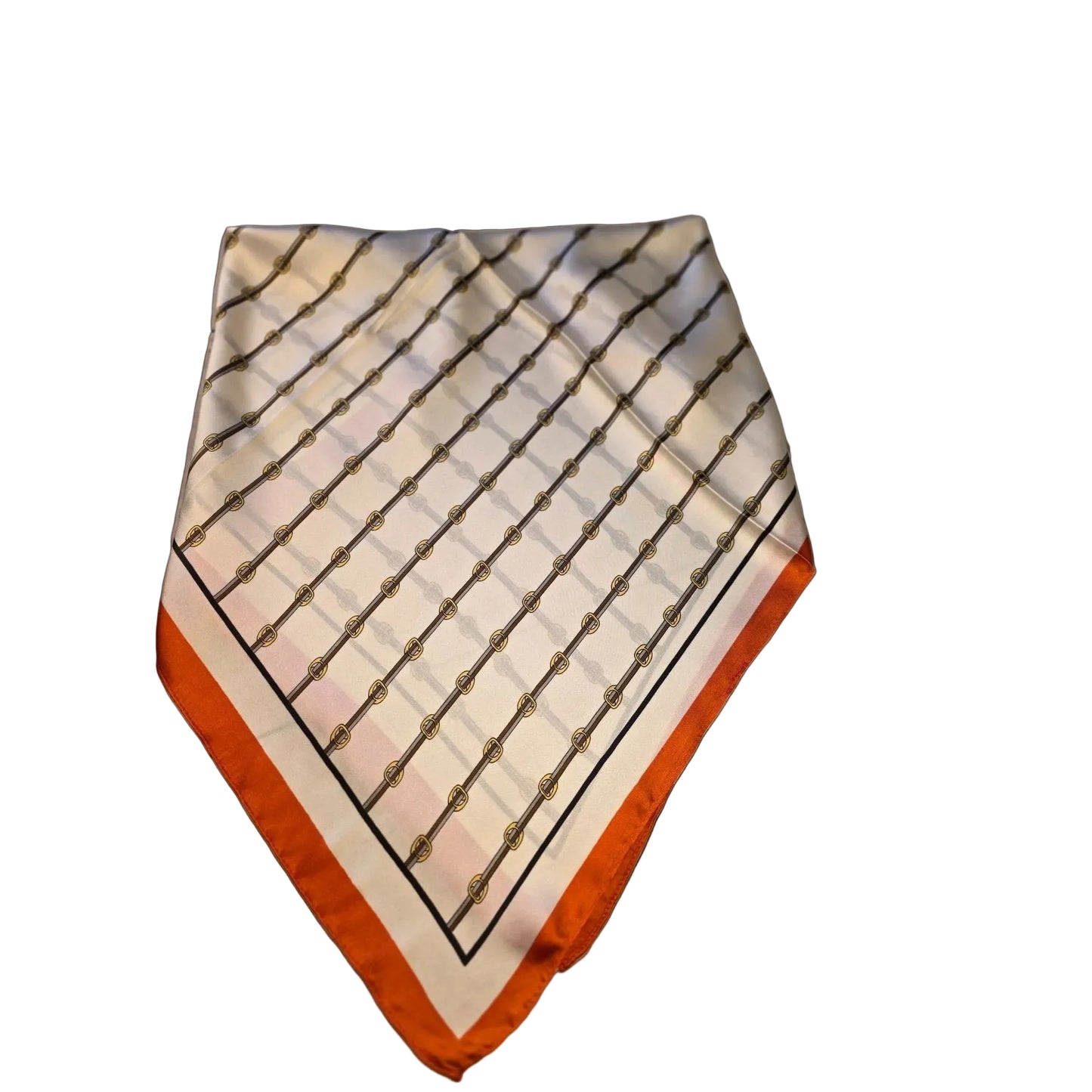 Vintage Equestrian Print Silk Scarf With Orange Border