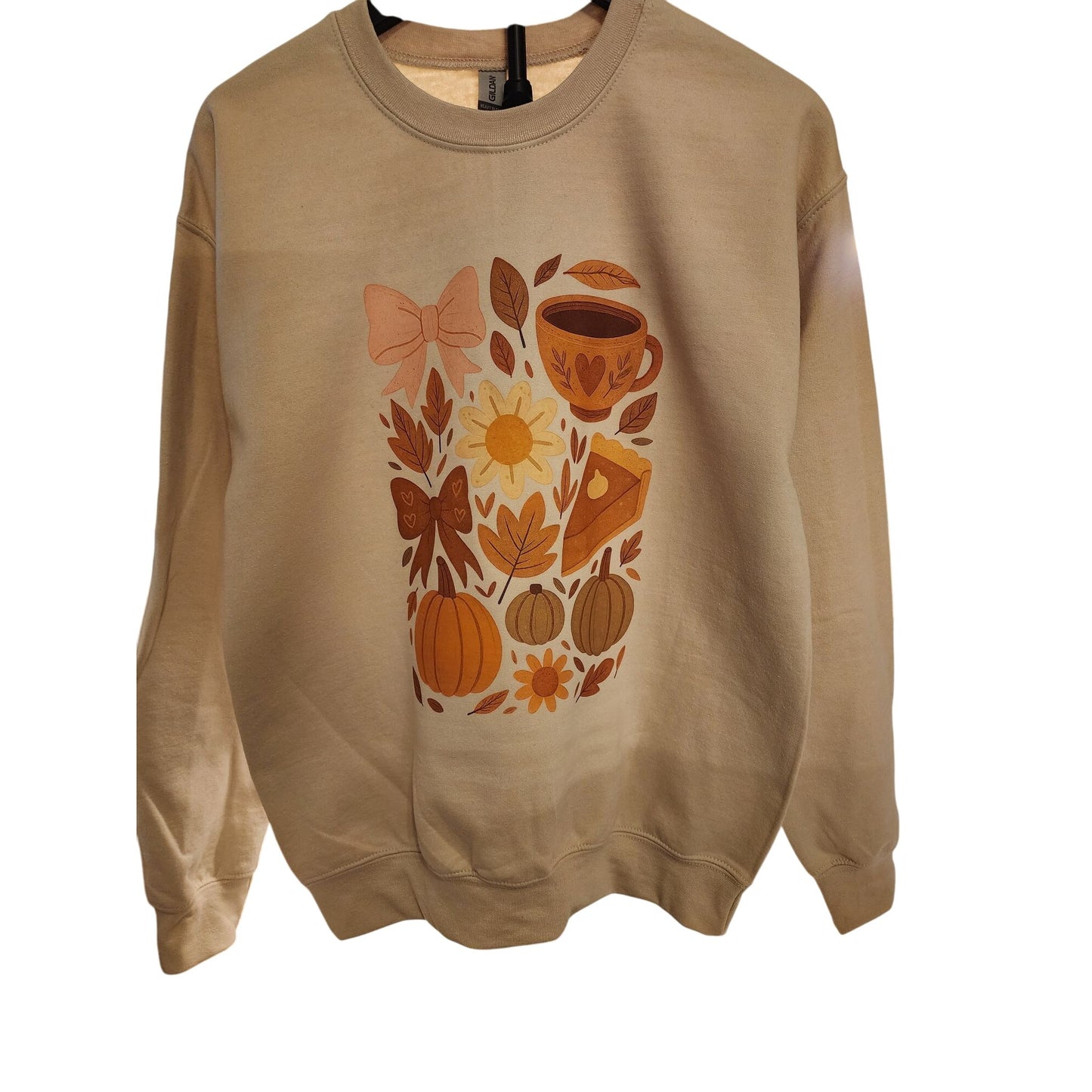 Pumpkin Spice & Cozy Vibes Fall Graphic Medium Sweatshirt Coffee, Pumpkin Pie & Leaves