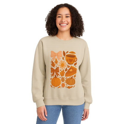 Pumpkin Spice & Cozy Vibes Fall Graphic Medium Sweatshirt Coffee, Pumpkin Pie & Leaves