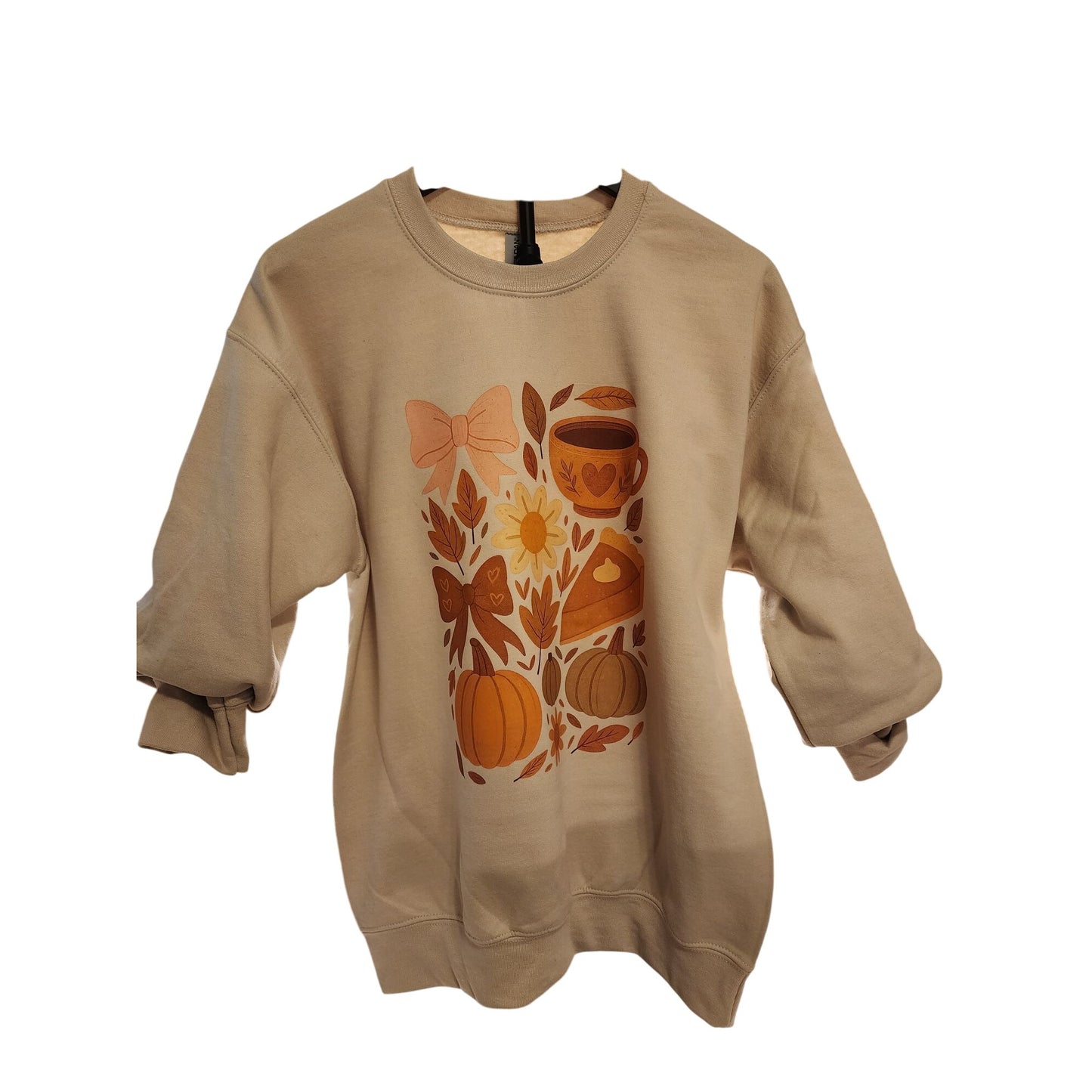 Pumpkin Spice & Cozy Vibes Fall Graphic Medium Sweatshirt Coffee, Pumpkin Pie & Leaves