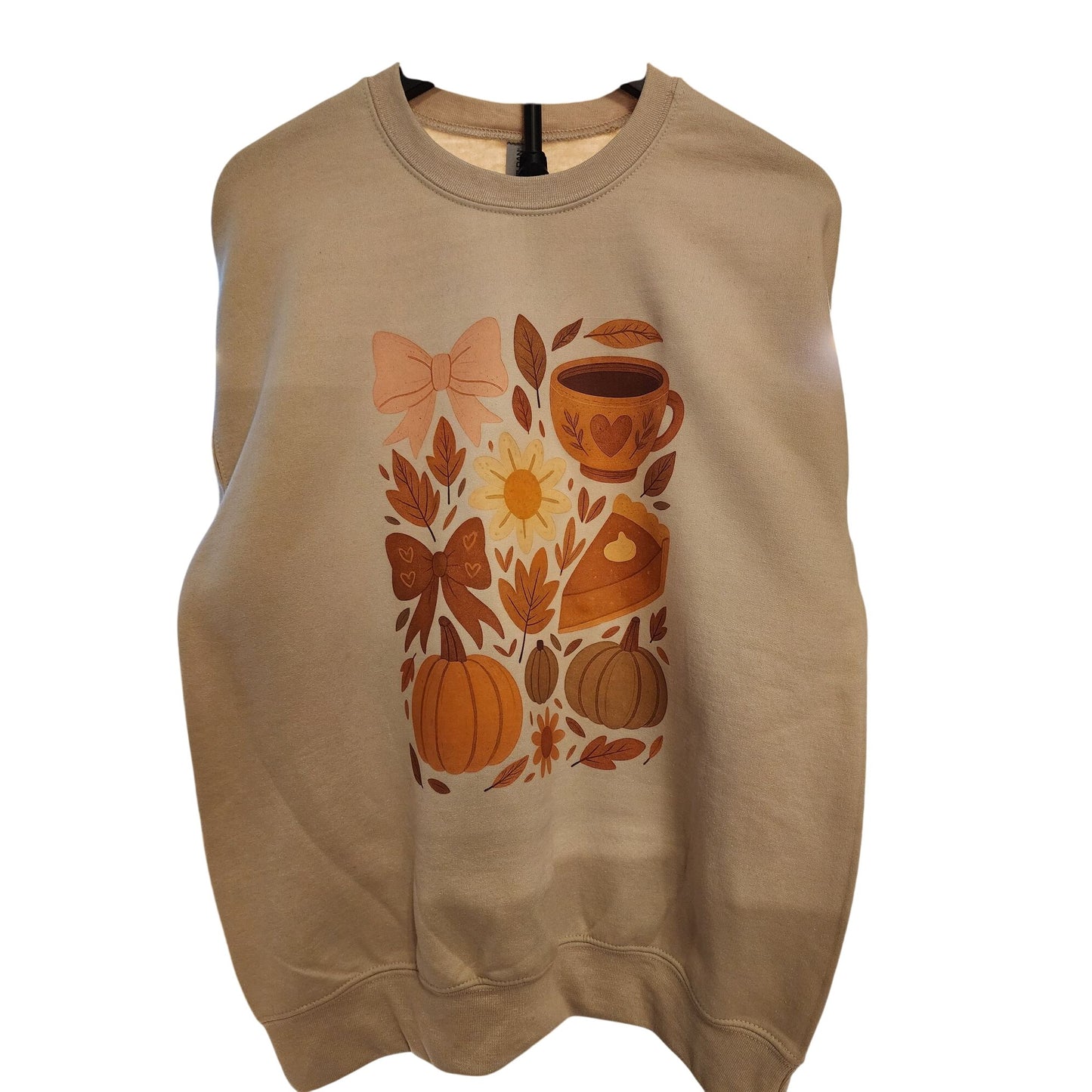 Pumpkin Spice & Cozy Vibes Fall Graphic Medium Sweatshirt Coffee, Pumpkin Pie & Leaves