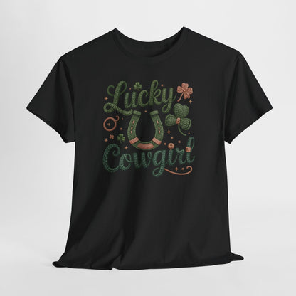 Lucky Cowgirl w/Horseshoe Western Graphic Tee – Women’s Country Rodeo Boutique Shirt