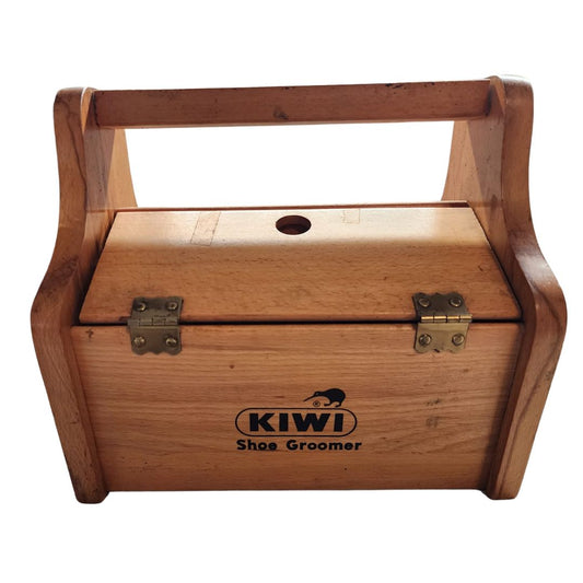 1950s Kiwi  Vintage Wooden Shoeshine Box – Foot Rest|  Oak | Man Cave Decor | Gift for Him | Antique Treasure