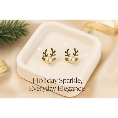 Christmas Pearl Deer Earrings For Women