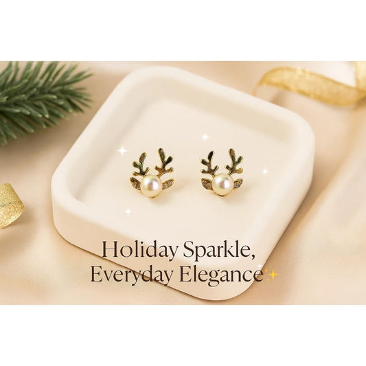 Christmas Pearl Deer Earrings For Women