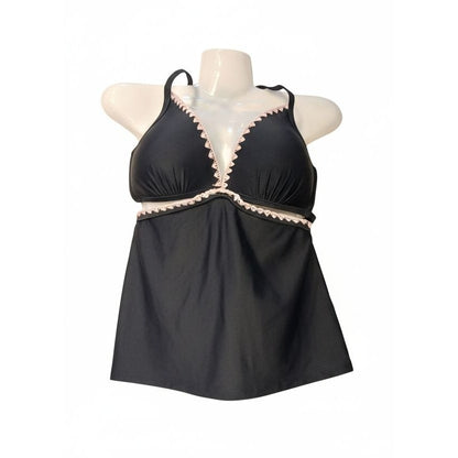 Hula Honey Womens Black & Pink Halter Tankini Swim Top With Crochet Trim - Size M