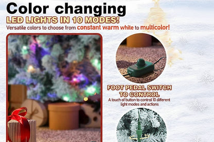 LED lights with foot pedal switch for multi-color changing in 10 modes, used on a Christmas tree.