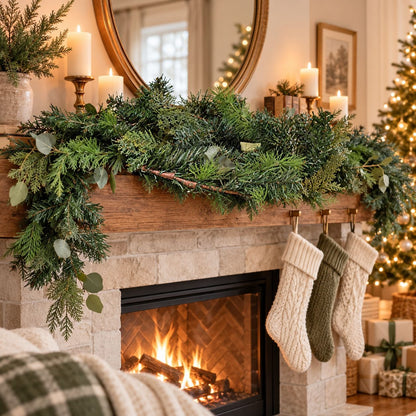 Ashland Cypress Pinecone & Eucalyptus Garland 6 Ft Artificial Greenery Holiday Decor