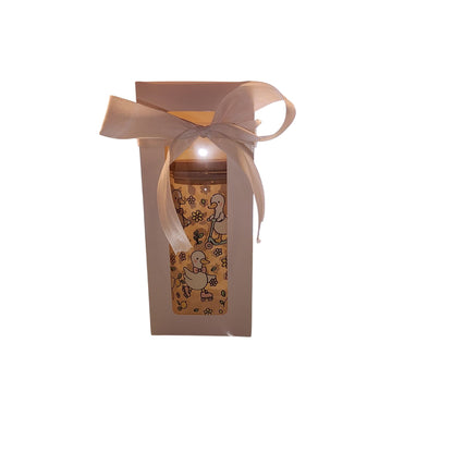 Handmade Glass Tumbler With Bamboo Lid & Straw - Spring Goose Roller Skating Design - Eco-Friendly Gift Ready Packaging