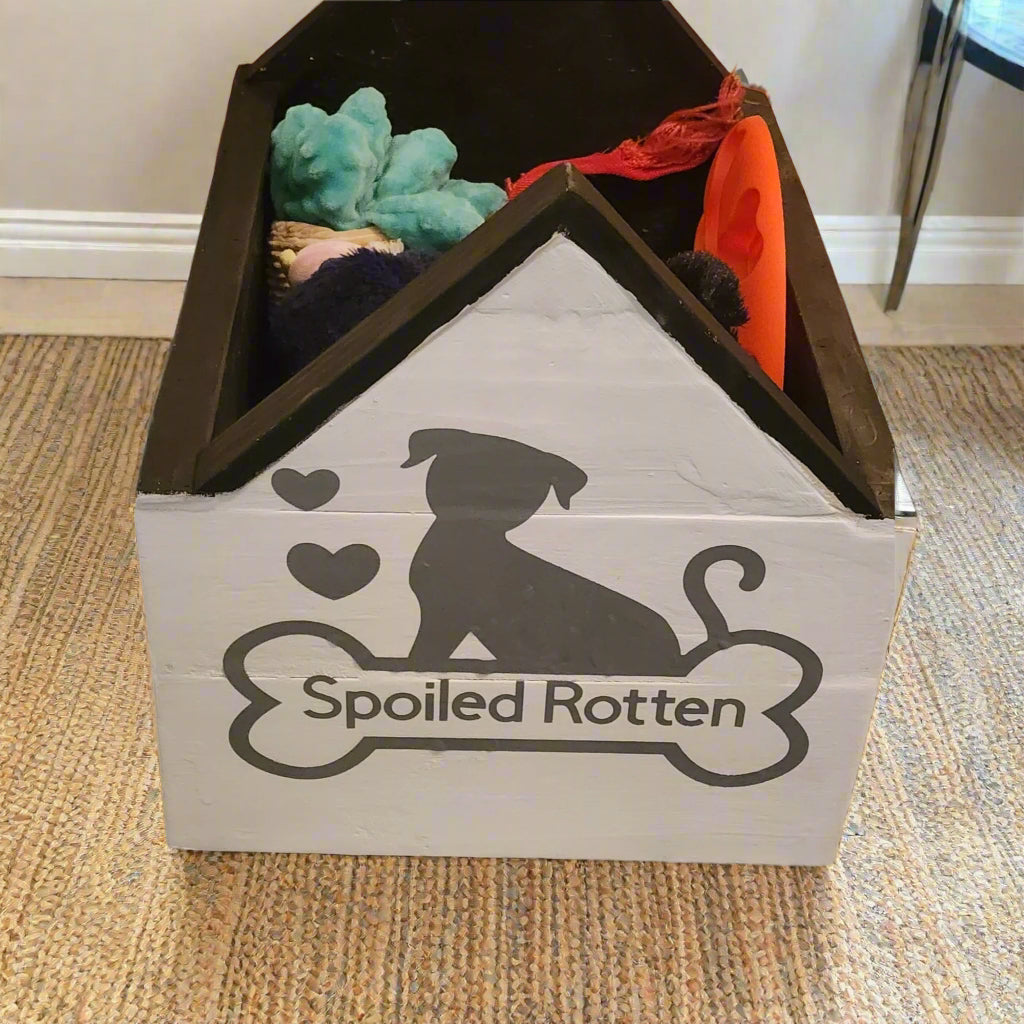 Personalized Dog Toy Storage Box "Paws Off My Toys" Rottweiler Design Wooden For Pet Organization