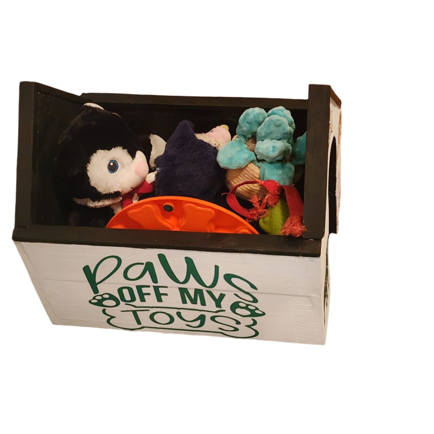 Personalized Dog Toy Storage Box "Paws Off My Toys" Rottweiler Design Wooden For Pet Organization