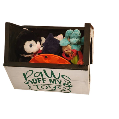 Personalized Dog Toy Storage Box "Paws Off My Toys" Rottweiler Design Wooden For Pet Organization