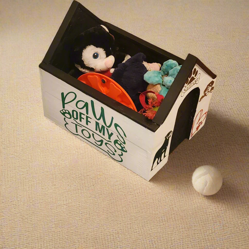 Personalized Dog Toy Storage Box "Paws Off My Toys" Rottweiler Design Wooden For Pet Organization