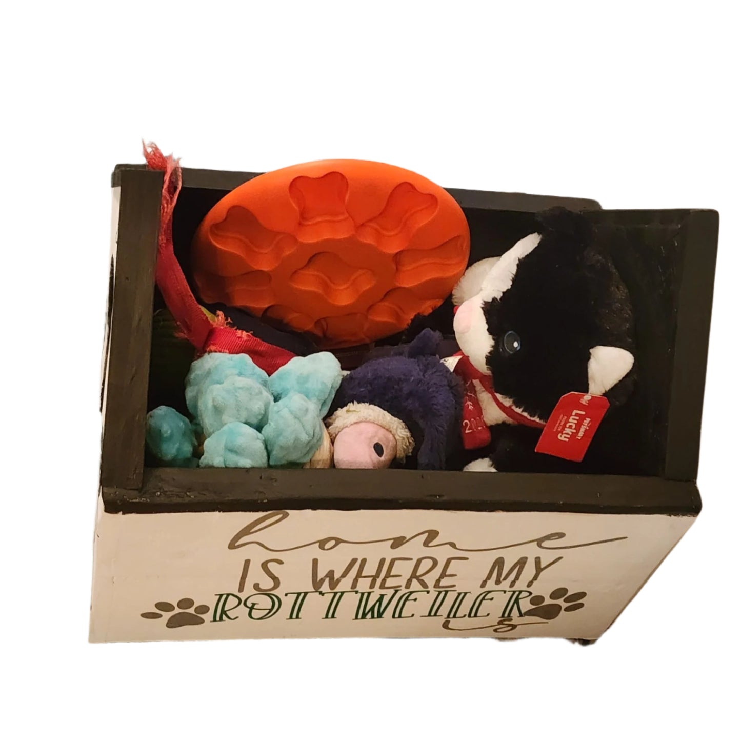Personalized Dog Toy Storage Box "Paws Off My Toys" Rottweiler Design Wooden For Pet Organization