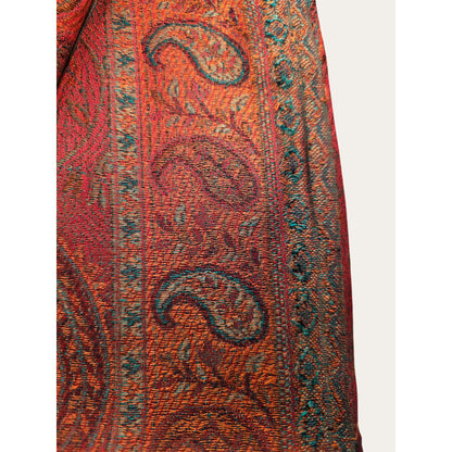 Vintage Paisley Red & Orange Woven Scarf With Fringe Lightweight