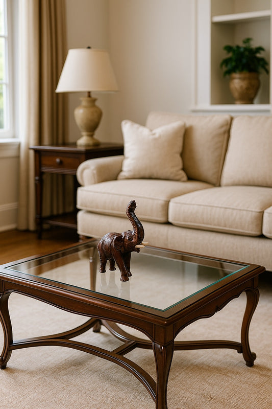 A wonderful mid 20th century Vintage Elephant –Brown Leather Statement Piece| 1960s Handcrafted Decoration .|