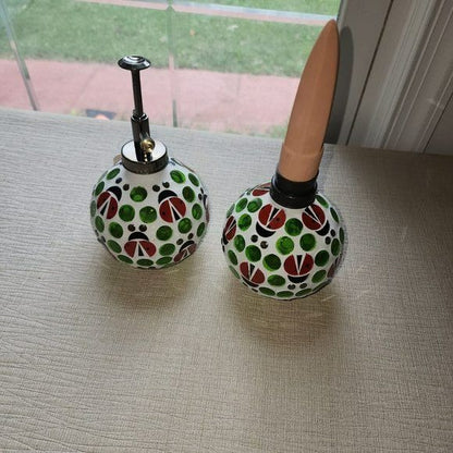 Evergreen set of 2 Mosaic watering globe with coordinated mister set, Ladybug garden