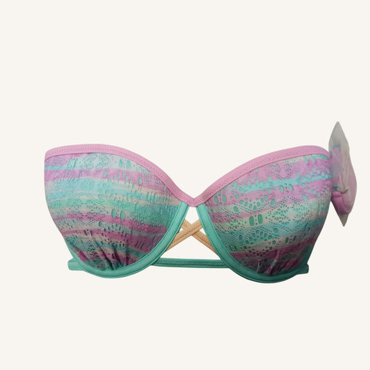 Shade & Shore Multicolor Lace-Overlay Strapless Bikini Top 36C With Removable Straps