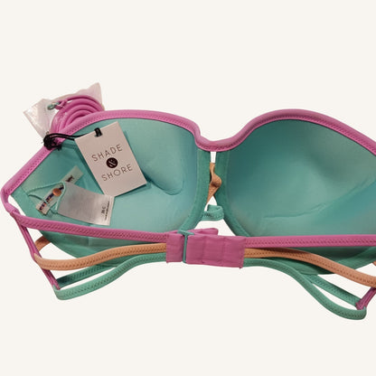 Shade & Shore Multicolor Lace-Overlay Strapless Bikini Top 36C With Removable Straps