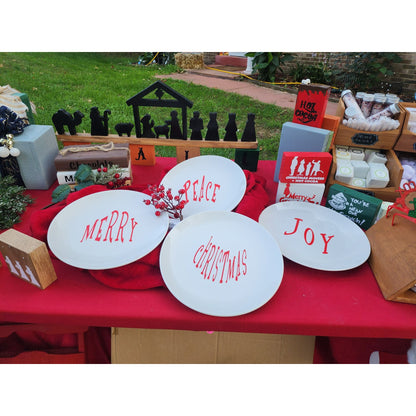 Set Of 4 Decoration Christmas Plates With Red Holiday Greetings - Joy Peace Merry Christmas