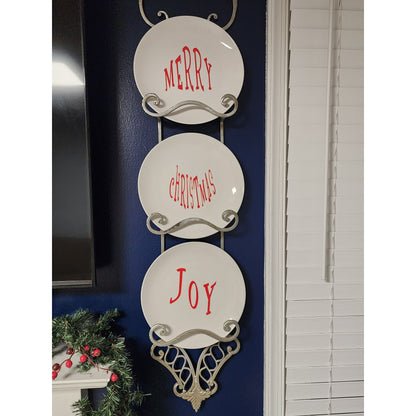 Set Of 4 Decoration Christmas Plates With Red Holiday Greetings - Joy Peace Merry Christmas