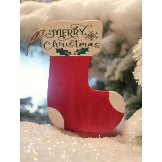 Merry Christmas Wooden Stocking Handmade Ornament With Personalization Option decoration