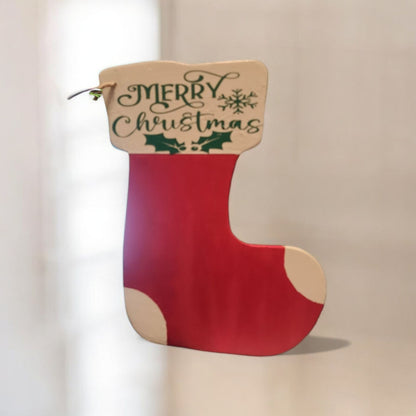 Merry Christmas Wooden Stocking Handmade Ornament With Personalization Option decoration
