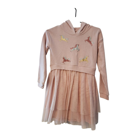 Girls Unicorn Hoodie Dress With Tulle Skirt Oeko-Tex Certified Pink