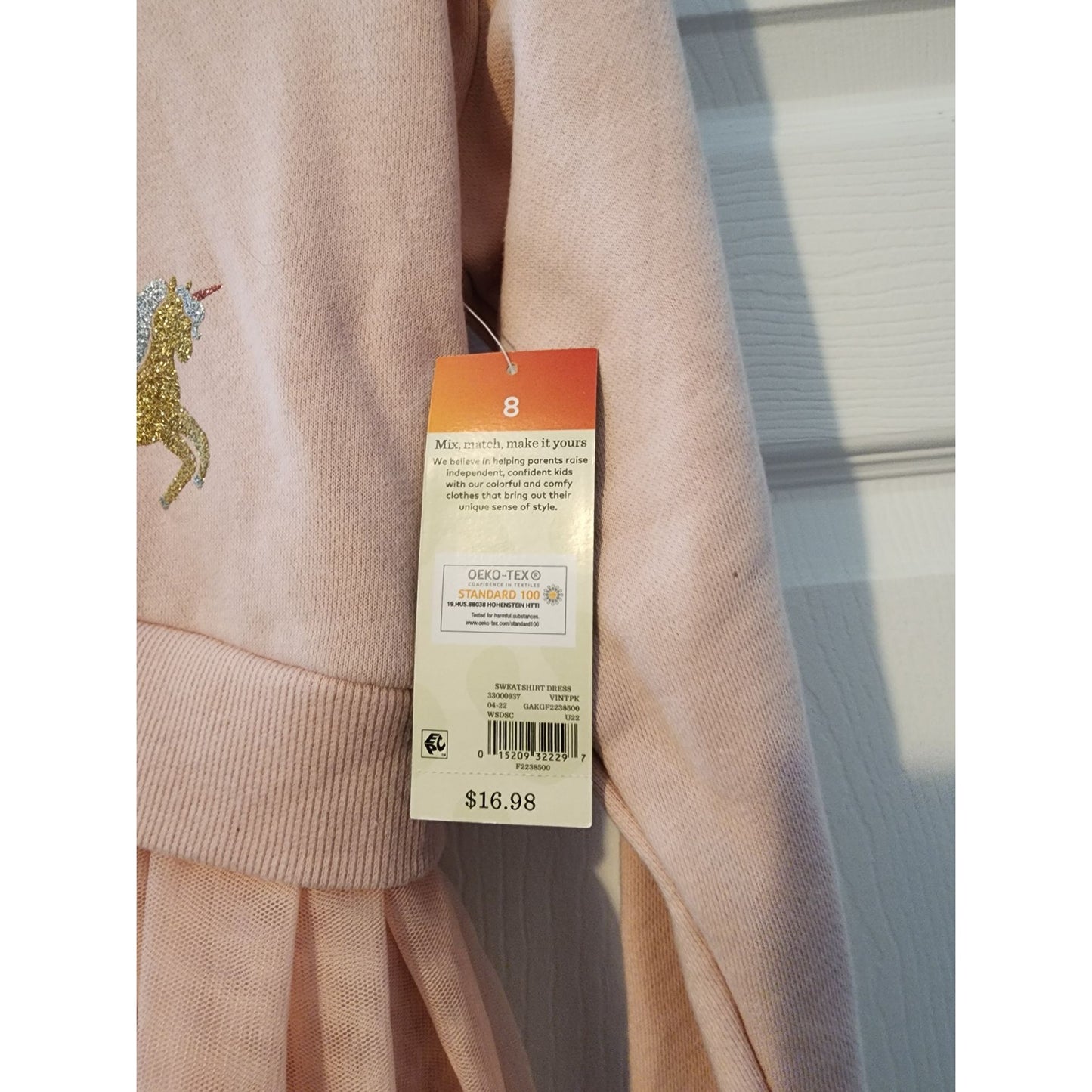 Girls Unicorn Hoodie Dress With Tulle Skirt Oeko-Tex Certified Pink