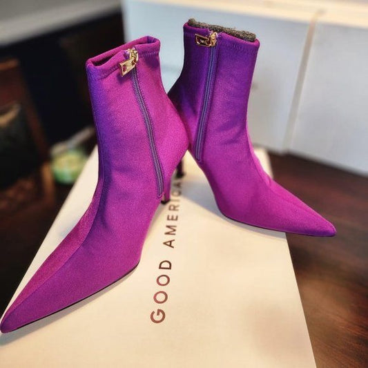 Good American by Khloé Kardashian  Satin Pointed Toe Stiletto Heeled Ankle Booties