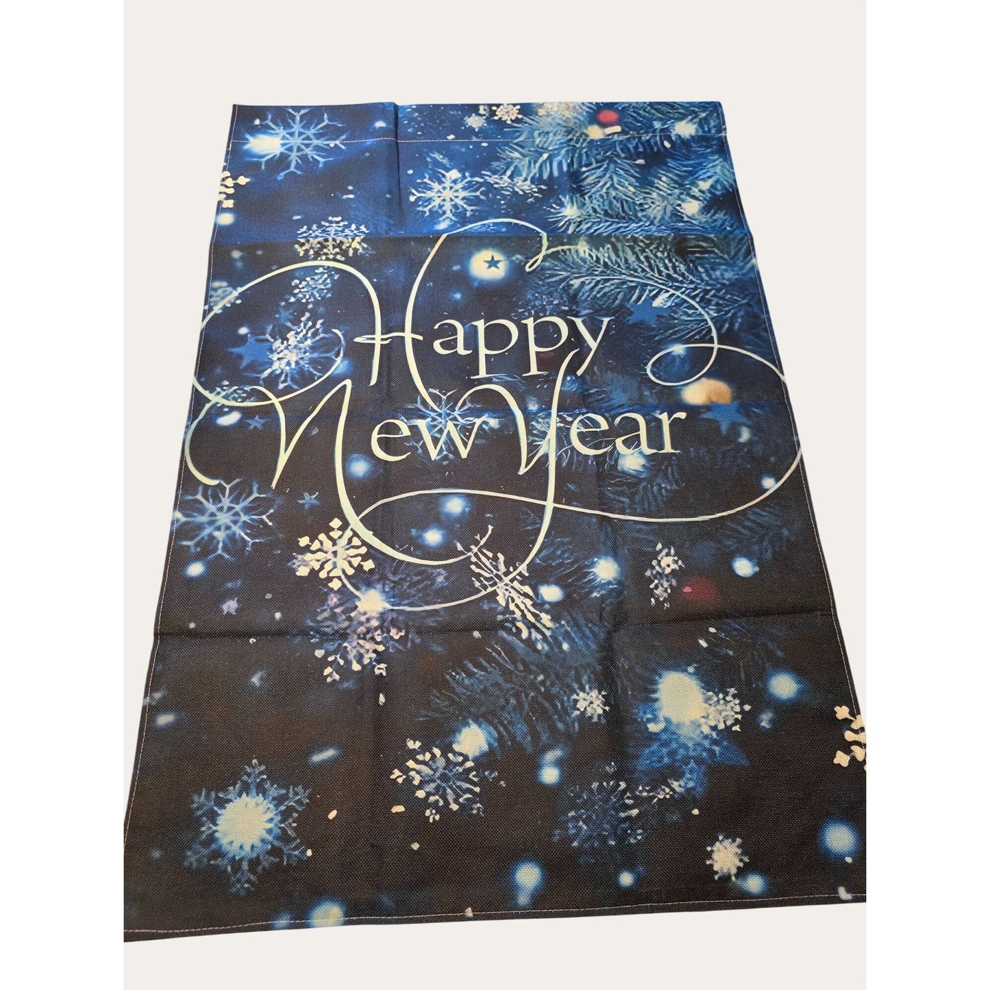 New Year Christmas Garden Flag Happy New Year Blue Snowflake Holiday Banner With Tree & Lights