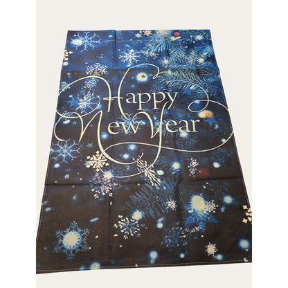 New Year Christmas Garden Flag Happy New Year Blue Snowflake Holiday Banner With Tree & Lights