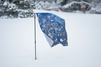 New Year Christmas Garden Flag Happy New Year Blue Snowflake Holiday Banner With Tree & Lights