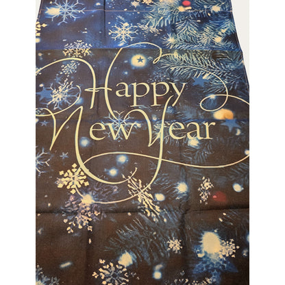 New Year Christmas Garden Flag Happy New Year Blue Snowflake Holiday Banner With Tree & Lights