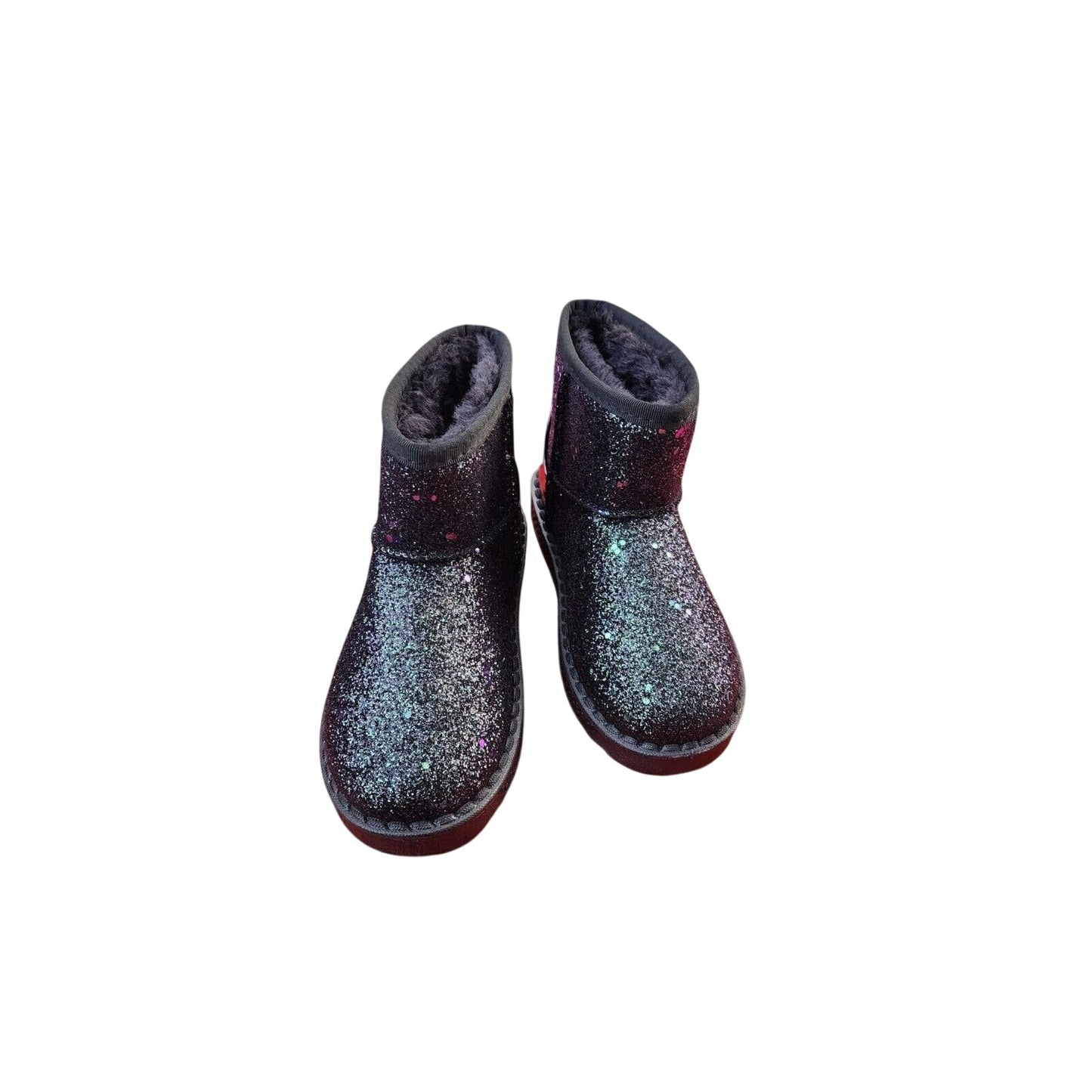 Kids Glittery Pink & Black Faux Fur Lined Mini Boots