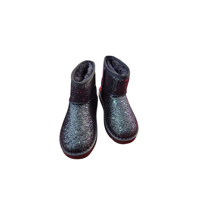 Kids Glittery Pink & Black Faux Fur Lined Mini Boots