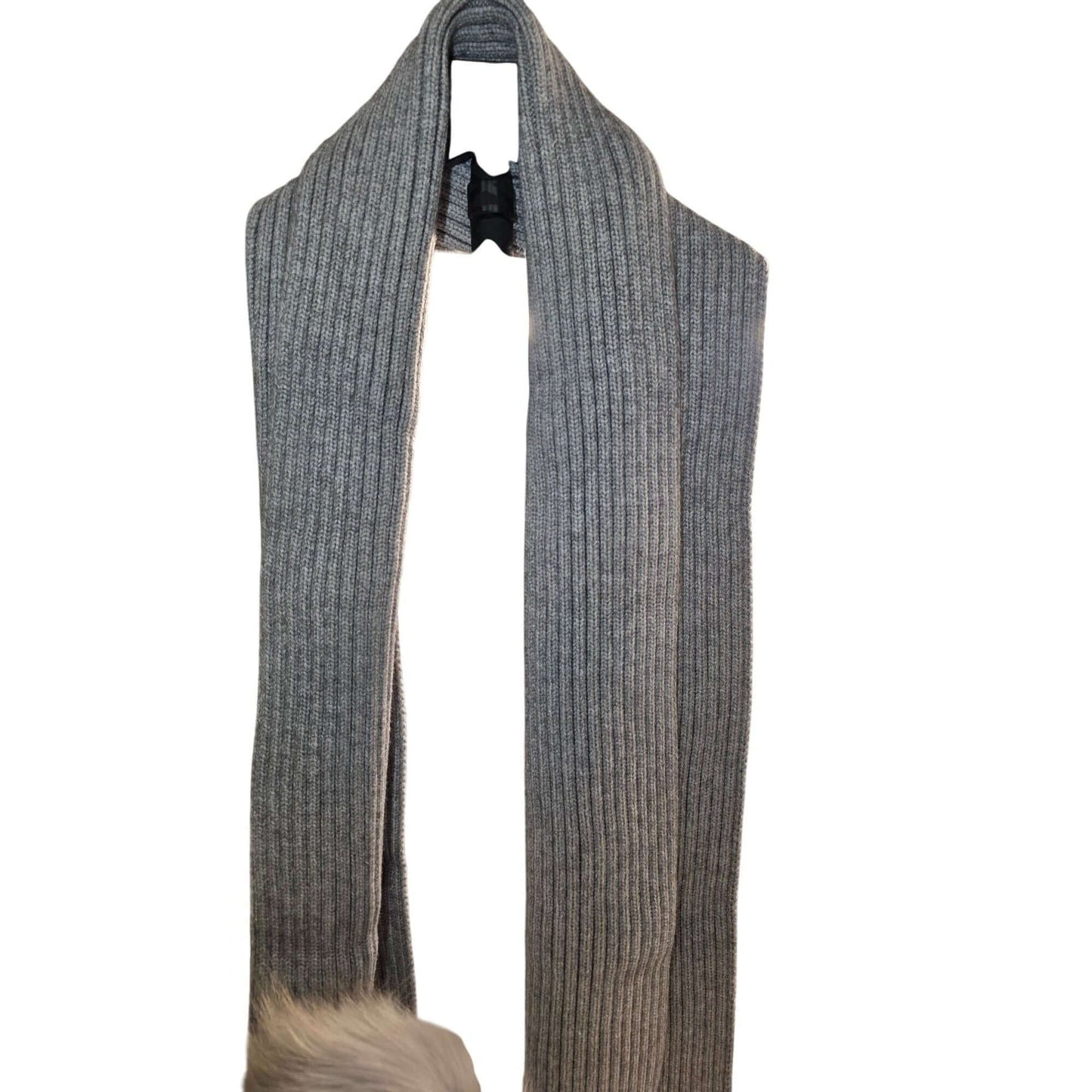 Ribbed Knit Winter Set With Faux Fur Pom Beanie & Scarf In Ivory or Gray