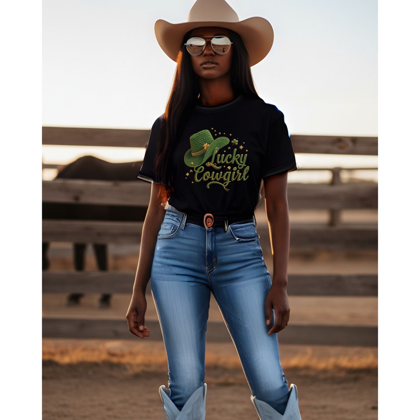 Lucky Cowgirl Western Graphic Tee – Women’s Country Rodeo Boutique Shirt