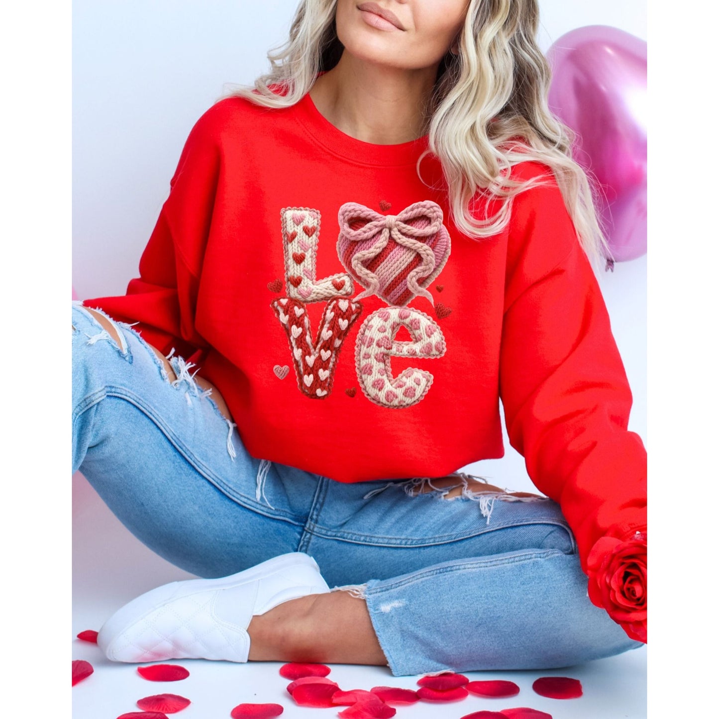 LOVE Knit Look Cozy Valentine Graphic Sweatshirt