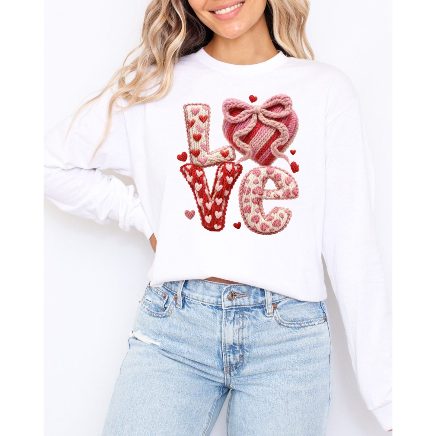 LOVE Knit Look Cozy Valentine Graphic Sweatshirt