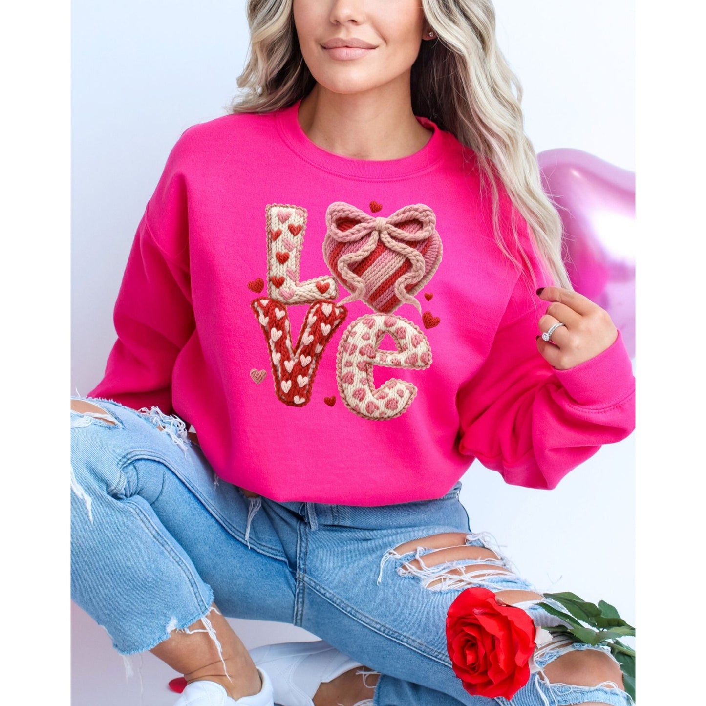LOVE Knit Look Cozy Valentine Graphic Sweatshirt